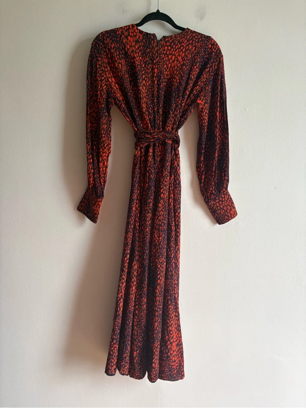 Reiss Sz 2 Maya Red Blue Printed Abstract Tie Waist Midi Dress - Picture 9 of 14